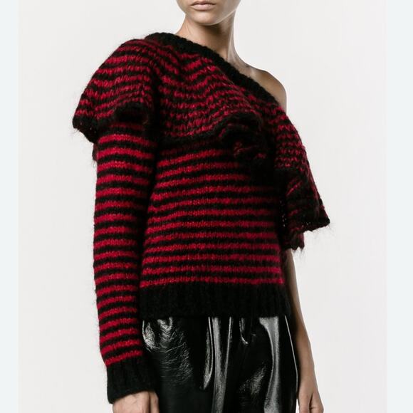 Philosophy Di Lorenzo Serafini Red Black Striped Ruffle Mohair Sweater S US 4 - Picture 1 of 12